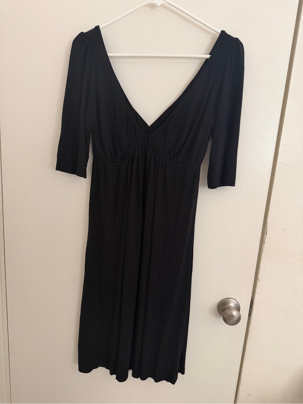 Michael Stars V Neck Elbow Sleeve Dress Shirring Black size two = S M 8 10